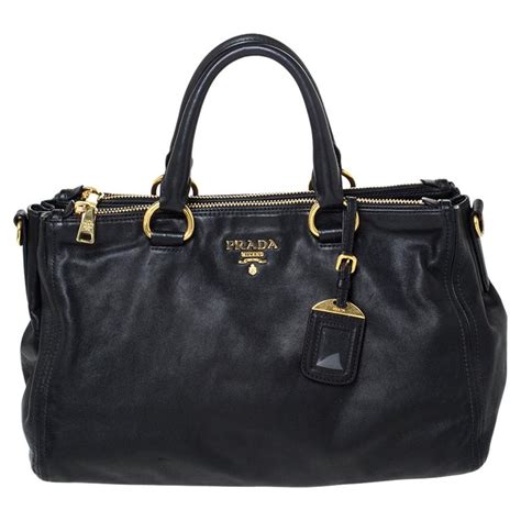 prada black soft calf leather womens shopper tote satchel handbag|Women's Totes .